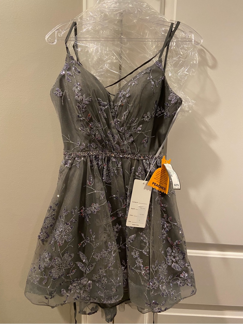 Peaches Grey Dress with Floral Embroidery